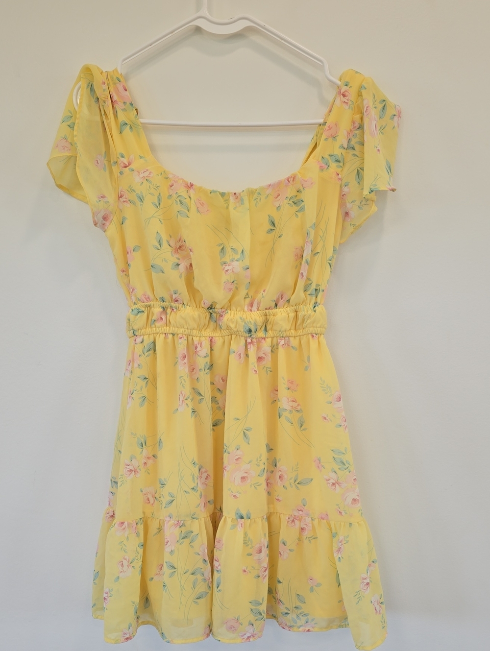 Lily Rose Yellow Mini Dress with Pink Floral Print